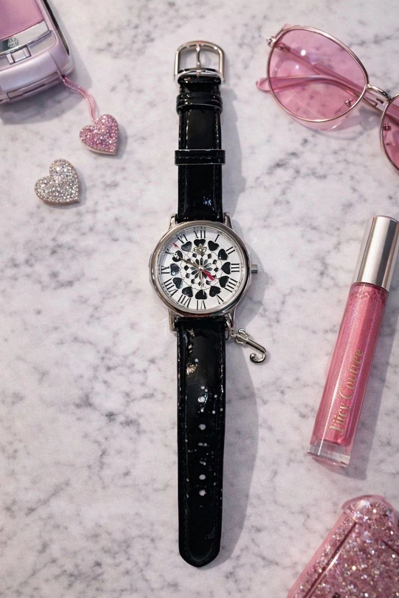 ジューシークチュール 腕時計 鍵型のブラックレザー 二重巻き 姫