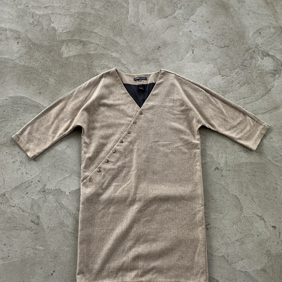 Vestido Vintage Lana Bottega Veneta Botón Manga 3/4 Cuello en V Talla S Beige Foto 4 de 4