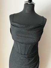 Ladies Black Shimmery Long Evening/Prom Dress Scoop Neck With Spaghetti Straps