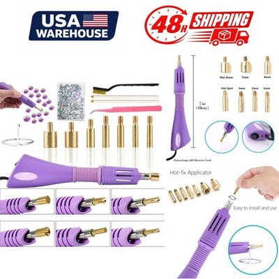 Hot Fix Rhinestone Applicator Kit 7 Tips AB Crystals Tweezers