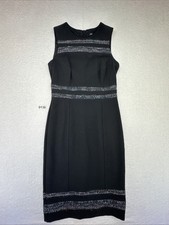 Woman’s White House Black Market Black Ponte Tweed Striped Insert Knit Sheath