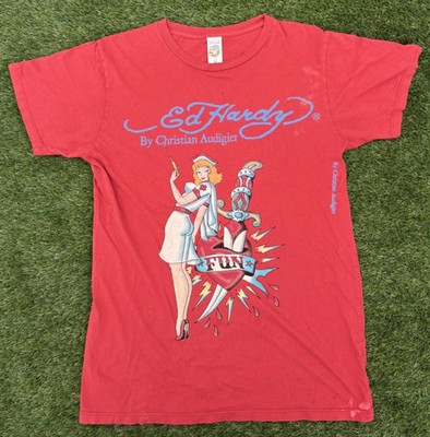 Y2K Don Ed Hardy Christian Audigier Women's Shirt Size M Grunge Emo Goth Tee