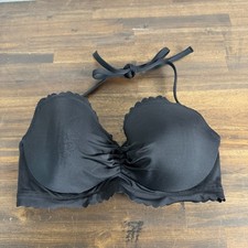 Victorias Secret 34 D Black Ruffle Underwired Halter Push up Bikini Top Swimwear