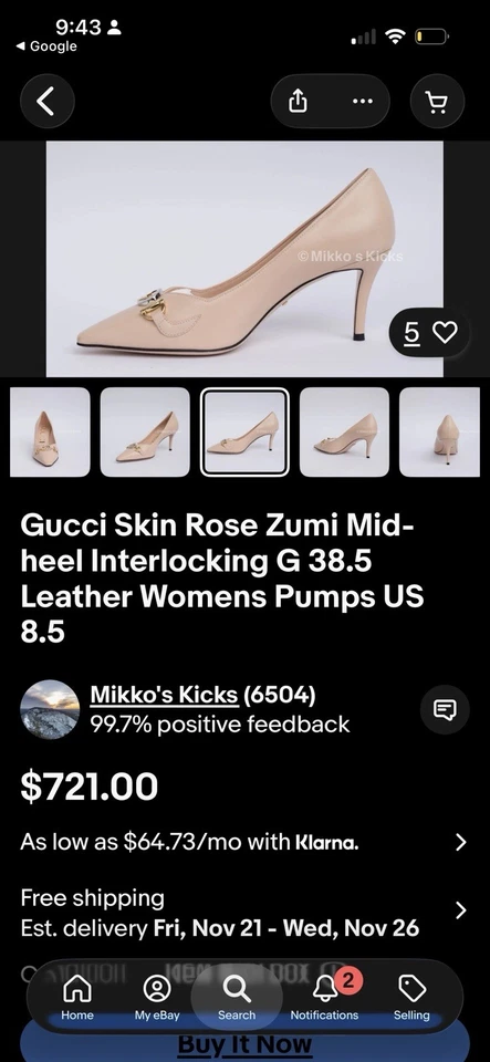 Gucci Women’s  Zumi Nude 4 Inch Pumps Size 36 - Image 4 of 4