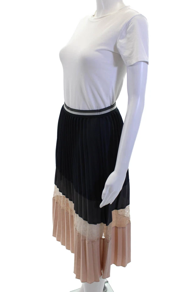 Maxi Falda Zara Basic Para Mujer Plisada Bloque de Color Panel de Encaje Multicolor Talla S Foto 2 de 4