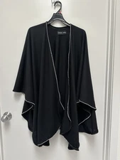Adrienne Landau Black Wool Cape Trimmed with Rhinestones O/S