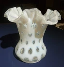 Fenton Glass White Ruffled Opalescent Coin Dot Vase