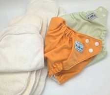 2 FUZZIBUNS Reusable Cloth Diapers One Size Elite Orange  Green  5 Insert Pads