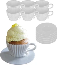 Baking Cupcake Molds - Silicone Teacup Set - 12 Pc Set - Oven-Safe - Nonstick -