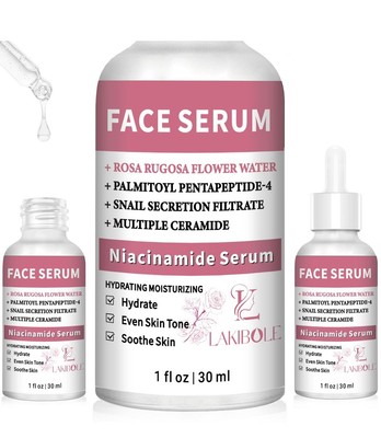 LAKIBOLE 3 Pack 5% Niacinamide Serum with 5% Damascus Rose Floral Water (1fl.oz)