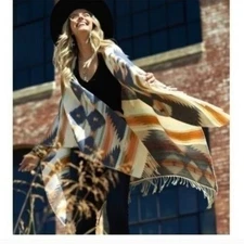Boho Southwestern Aztec Fringe Shawl Wrap Blanket Scarf Poncho