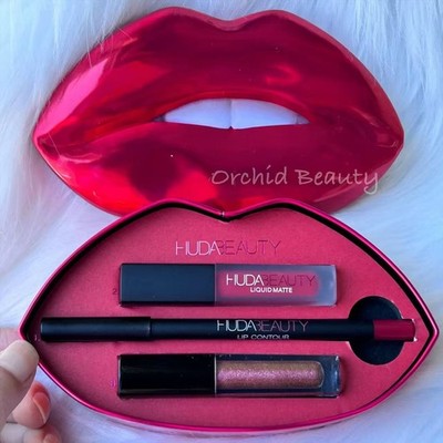 New HUDA BEAUTY 3PC Liquid Lipstick, Lip Strobe & Lip Pencil Set~Limited Edition