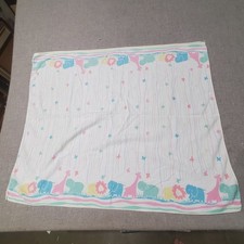 Vintage Baby Blanket Safari Animals Giraffe Elephant Lion Receiving Nursery