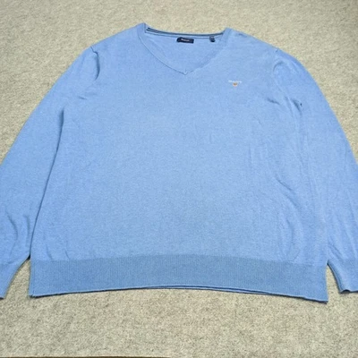 Gant Pull Homme Taille 2XL XXL Bleu Coton Tricoté Col En V - Photo 1/4
