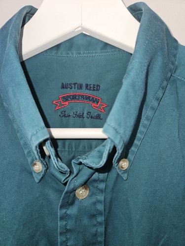 Austin Reed Mens Green Sportsman Casual Two Fold Twill Cotton Shirt Size Small - Picture 2 of 9
