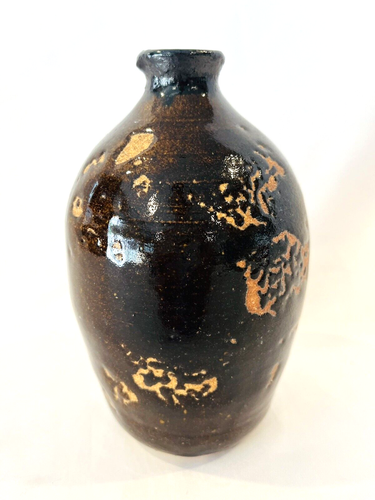 Vintage handgefertigte Stielvase Steinzeug Knospe braun rund Studio Kunstkeramik 6"