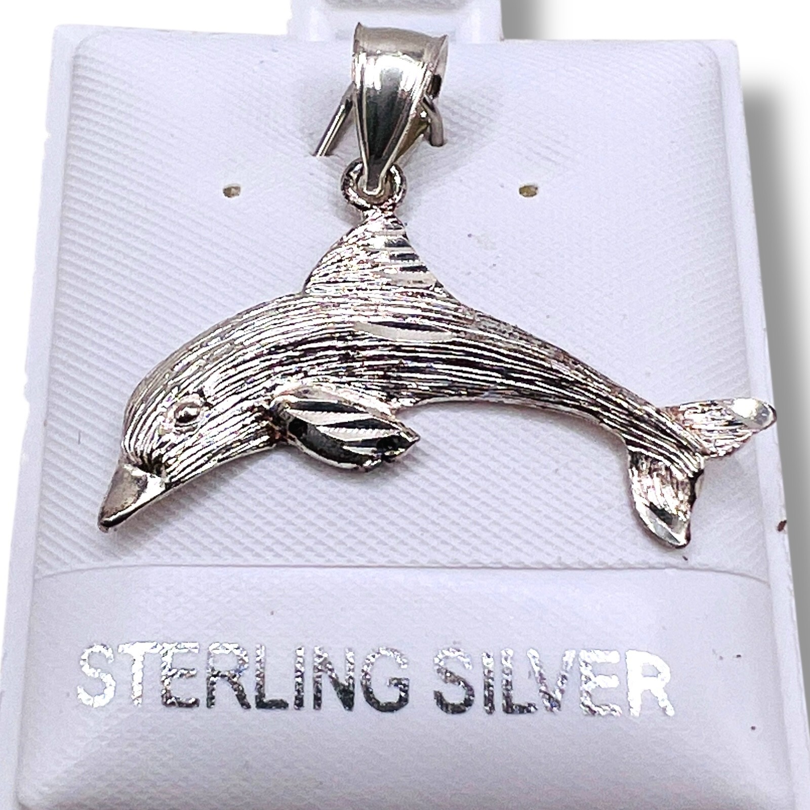 Dolphin Textured Solid Sterling Silver 925 Pendan… - image 8