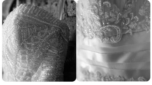 Wedding Dress A-Line Gown with Illusion Sleeves and Lace Appliques - Picture 8 of 12