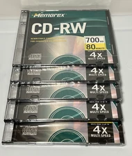 NEW Memorex CD-RW 4x 700MB 80 Min Rewritable Compact Discs, Set Of 5,