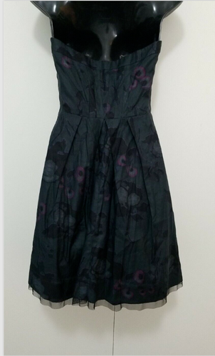 AEO American Eagle Fit Flare Dress Size 4 Green Floral Strapless Pleated Zip Up - Picture 4 of 9