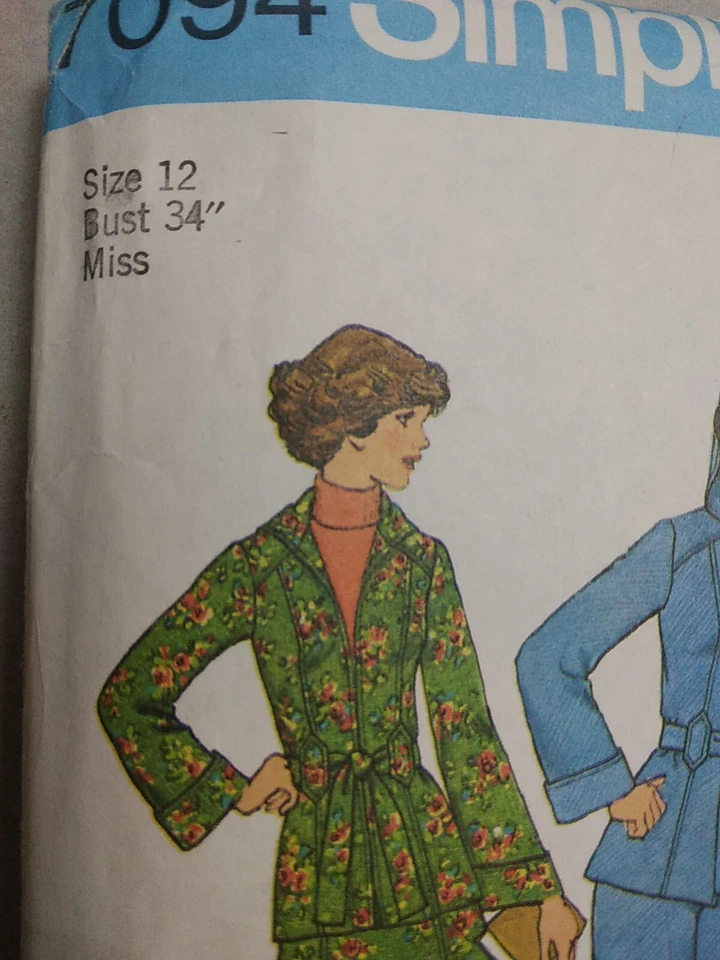 Pants Wide Leg Belted Jacket Skirt 12 Simplicity 7094 Sewing Pattern VTG Hooded - Image 2 of 4