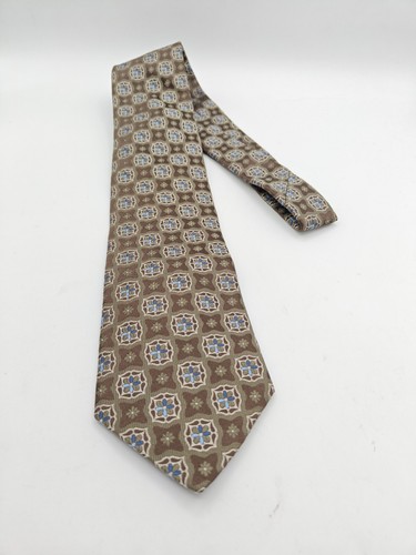 🇺🇲 John W Nordstrom Silk Tie Made In USA 59x3.5 Olive Geometric - Picture 3 of 4