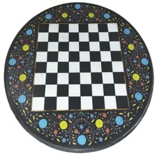 Table De Jeu D'Échecs En Marbre 18" Avec Incrustations De Pierres Pietra Dura