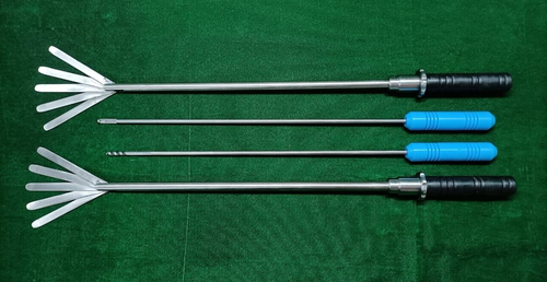 4pc Laparoscopic Fan Retractor 10mm/Myoma Screw/Knot Pusher Reusable Instruments - Picture 3 of 11