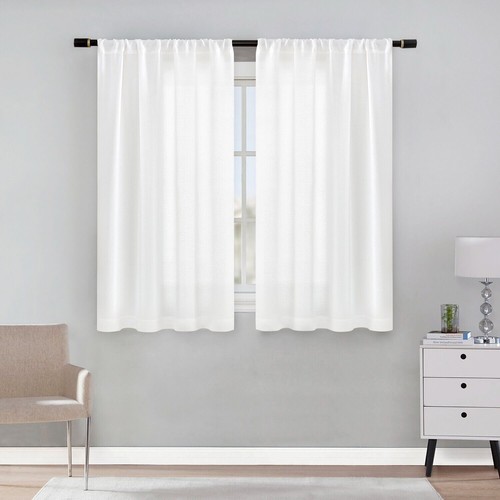 2 Panels Rustic Semi Sheer Linen Textured Window Drapes Living Room Boho Decor - Picture 2 of 41