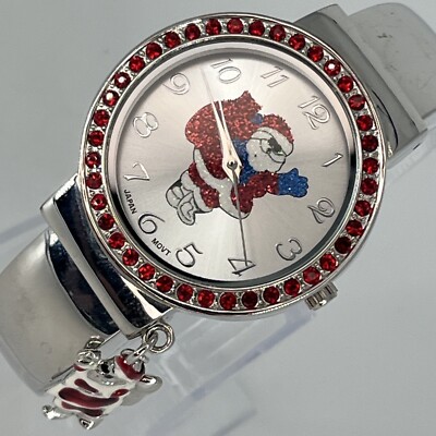 Santa Claus Themed Watch White Face Silver Tone Cuff Band Charm NEW BATTERY
