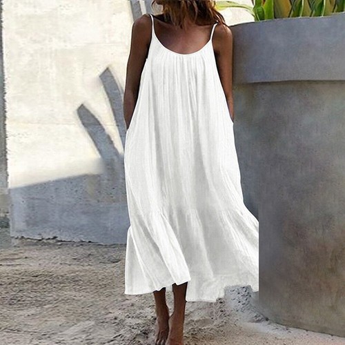 Womens Summer Solid Colors Sleeveless Long Maxi Dress Casual Holiday Sundress - Picture 10 of 18