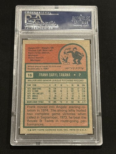 1975 TOPPS #16 FRANK TANANA PSA 8 - Picture 2 of 2