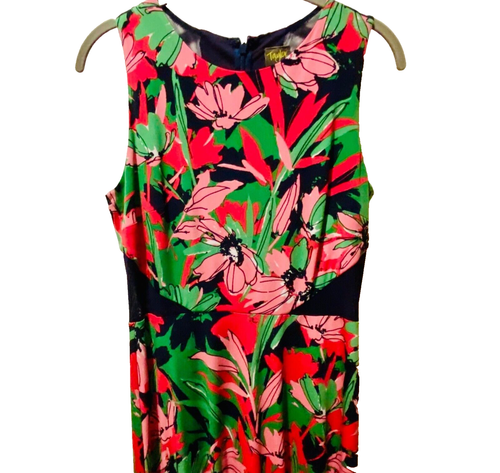 Maxi abito donna Taylor taglia 6 girocollo floreale rosa verde nero vestibilità rilassata - Foto 2 di 13
