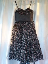 unique vintage dress small black & pink floral swing dress tulle cupcake