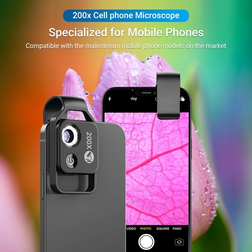 APEXEL 200XMagnification MicroscopeLens CPL Mobile LED Micro MacroLens for phone - Zdjęcie 2 z 9