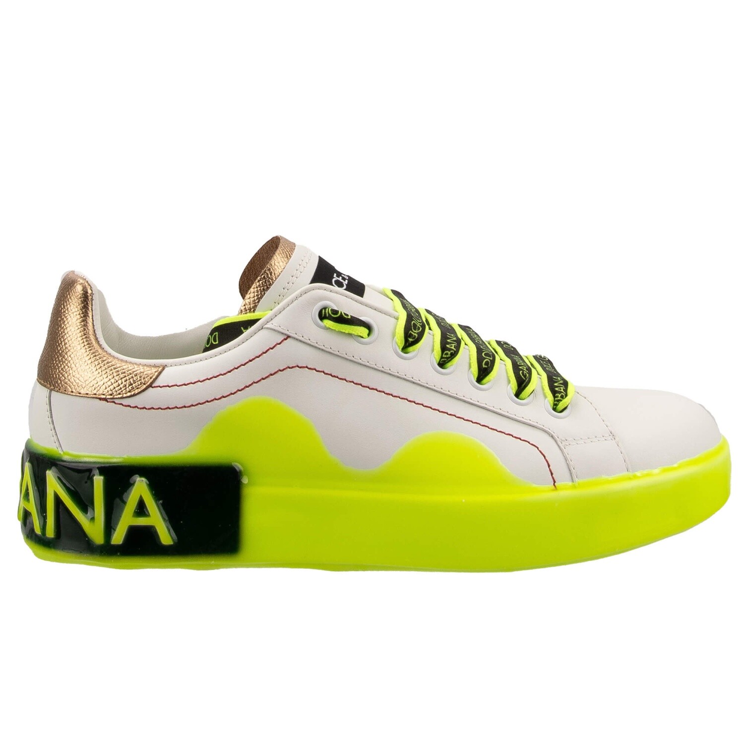 DOLCE & GABBANA DG Logo Sneaker Shoes PORTOFINO White Neon Yellow Gold 13383