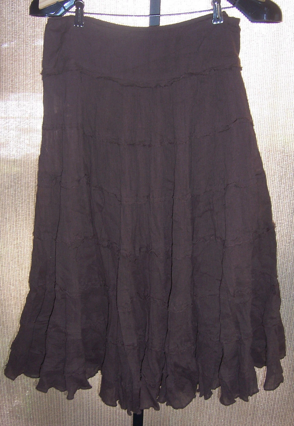 Jones New York Sport Brown Cotton Tiered Calf Length Skirt Misses Size 6