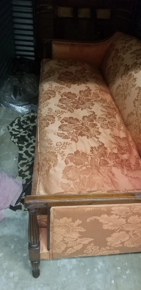 Vintage Mahogany Sheraton Style Sofa Chair w Red Duck Down Cushion, Silk  - Image 4 of 4