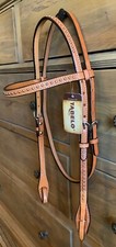 Light Oil Leather Browband Headstall With Stainless Studs Quick Change Bit Ends