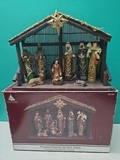 Nativity Set with 9 Figures Manger Christmas Home Decore Creche 13 in. by 10 in.