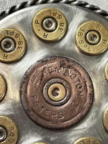 Vintage Shotgun Shell Belt Buckle Remington Peters 38 Special Inlay Design - Picture 2 of 5