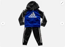 Adidas KIDS 2-Piece Zip Up Hoodie & Pant Set (Black/Blue  3T)NWT