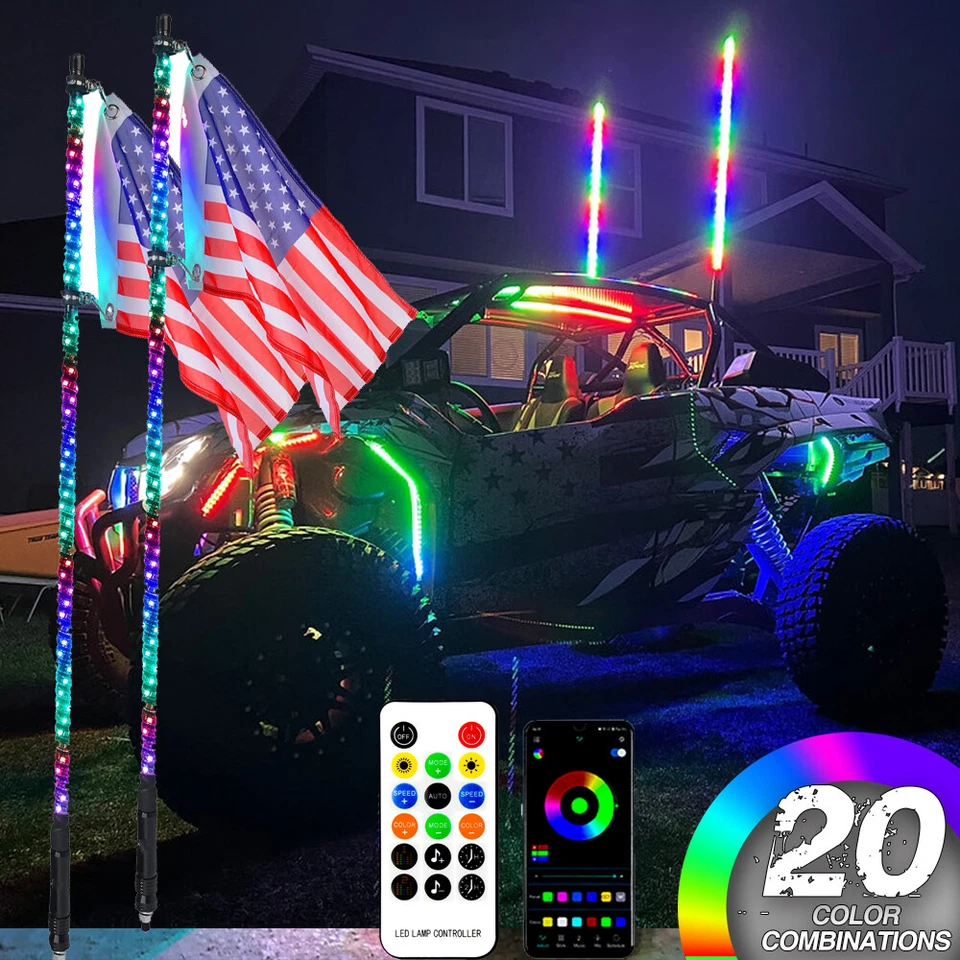 2x 4FT LED Espiral Persecución RGB Látigo Luz Antena Para CF-Moto UFORCE 500 500 1000 Foto 3 de 4