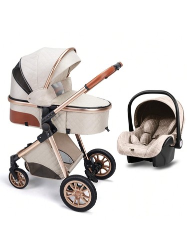 3-in-1 Foldable Baby Stroller – Luxury High Landscape Pushchair, Reversible