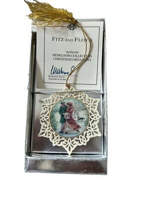 Vintage Fitz & Floyd  Snowflake Skaters Christmas Ornament New IOB