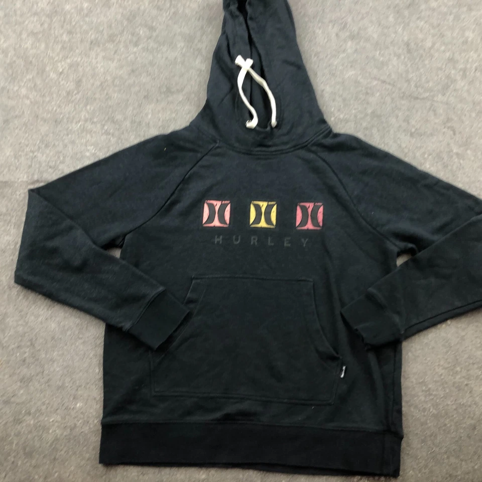 Moletom com capuz Hurley feminino pequeno preto soletrado com capuz surf praia casual - Imagem 2 de 4