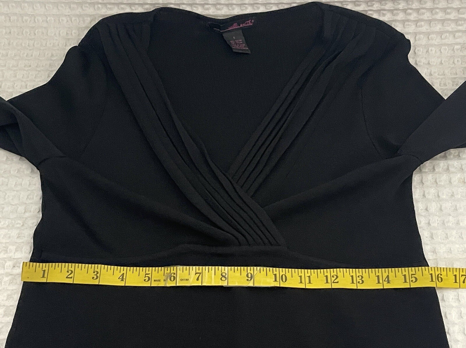 Willi Smith Top Womens Size S Black V Neck Stretch 3/4 Sleeve Pullover Blouse image 6