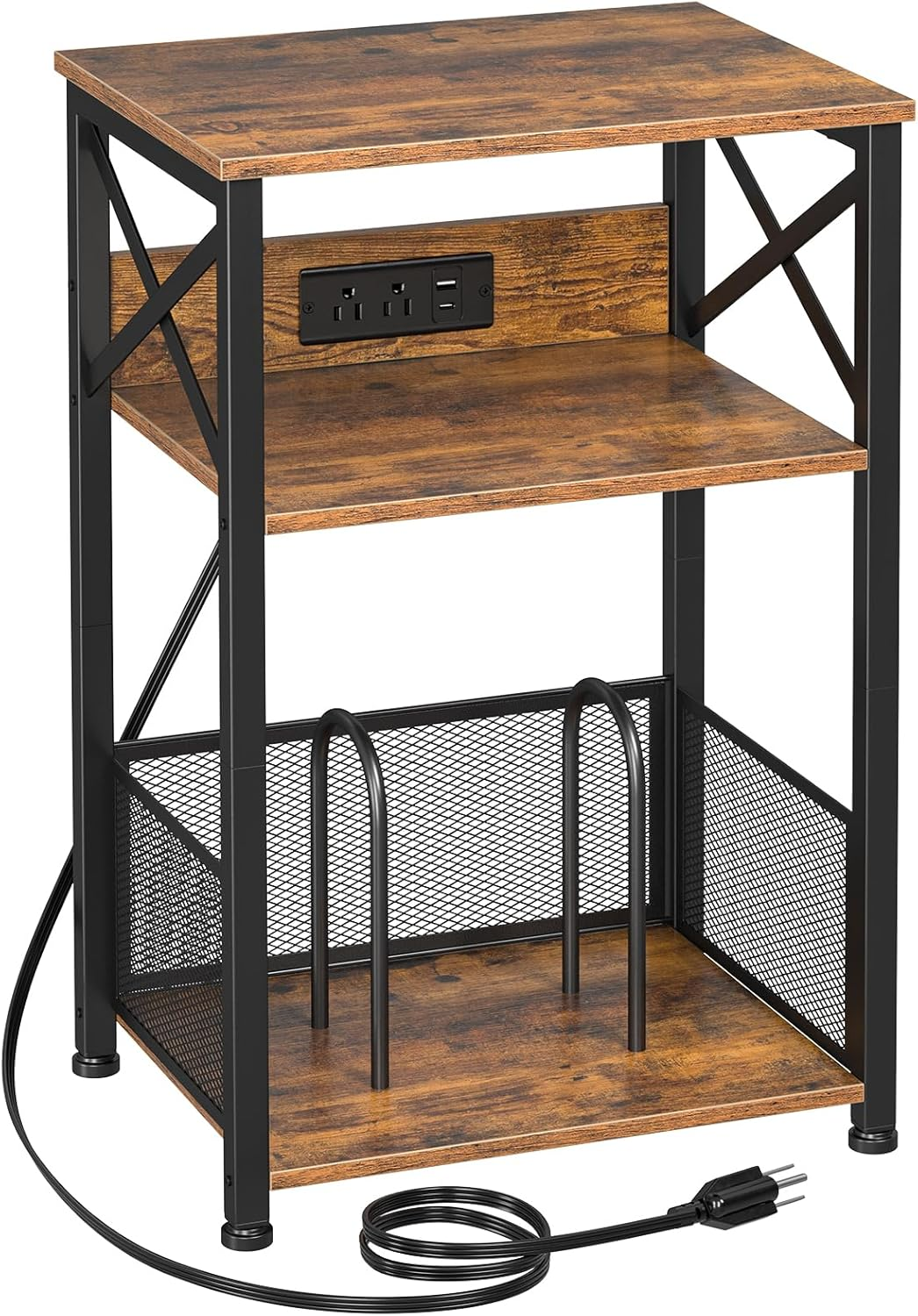 AMHANCIBLE Record Player Stand with USB Charging and Storage for Turntables, Vinyl, and Accessories  