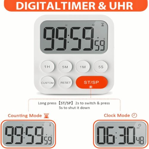 Küchentimer Countdown Magnethalterung Count-Up Stoppuhr großes Display digital - Bild 9 von 18