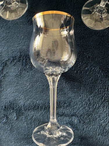 4 Bohemia Glass Czechoslovakia Geneve 8 Oz Wine Goblet Gold Rim Ribbed Stem - Picture 4 of 4